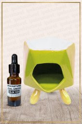 Bambu Ayaklı Yeşil Seramik Buhurdanlık & Özel Üretim Çilek Yağı Setli - 1