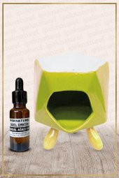 Bambu Ayaklı Yeşil Seramik Buhurdanlık & Özel Üretim Sandal Yağı Setli - 1