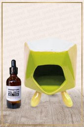 Bambu Ayaklı Yeşil Seramik Buhurdanlık & Özel Üretim Gül Yağı Setli - 1