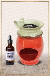 Kuş Temalı Kırmızı Seramik Buhurdanlık & Özel Üretim Gül Yağı Setli - 1