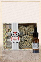 Baykuş Temalı Yeşil Seramik Buhurdanlık & Özel Üretim Zambak Yağı Setli - 1