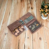 Deri Cüzdan, 6 Kart ve Bozuk Para Bölmeli, Karamel Kahve Deri - 3
