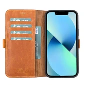 Apple iPhone 13 Pro Max Uyumlu Deri Cüzdanlı Kılıf Karamel - 1