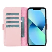 Apple iPhone 13 Uyumlu Deri Cüzdanlı Kılıf Toz Pembe - 1