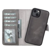 Apple iPhone 14 Uyumlu Deri Cüzdanlı Kılıf MWWN VS4EF Gri - 1