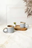 Keramika Shizen Gri İnci Kulplu Senta Kupa 8 Cm 2 Adet 613 - 4