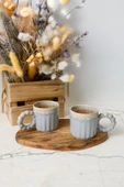 Keramika Shizen Gri İnci Kulplu Senta Kupa 8 Cm 2 Adet 613 - 3