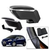 Lüks Set Fiat Grande Punto 2008 Delmesiz Çelik Ayaklı Gri-Siyah Kolçak Kol Dayama, Direksiyon Kılıfı - 1