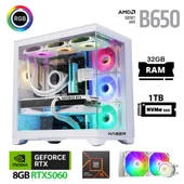 Xaser Lexus x570 Ryzen 5 7500F 32GB Ram 1TB M.2 NVMe SSD 8GB RTX5060 Sıvı Soğutmalı Beyaz Oyuncu Bilgisayarı thumbnail 1