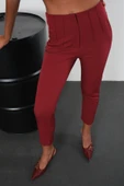 Bordo Yüksek Bel Dar Paça Dokuma Pantolon thumbnail 9