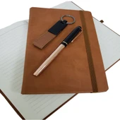 Özel Taba Rengi Vip Kalem Defter Ve Anahtarlık Seti - 1