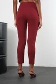 Bordo Yüksek Bel Dar Paça Dokuma Pantolon thumbnail 7