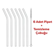 Perotti Straw 6'lı Şeffaf Cam Eğimli Isıya Dayanıklı (Borosilikat) Pipet Ve 1 Adet Pipet Temizleme Fırçası - 3