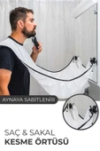 ribac Saç Ve Sakal Için Traş Önlüğü Vantuzlu Aynaya Sabitlenen Pratik Kesim Örtüsü Beyaz Renk - 3