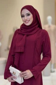 Pilise Detay Elbise Şal İkili Takım 6039 Bordo - 4