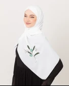 Polyster Beyaz Rengi Şal Filistin Zaytin Dalı Renkli Nakışlı S100030 - 2
