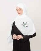 Polyster Beyaz Rengi Şal Filistin Zaytin Dalı Renkli Nakışlı S100030 - 7