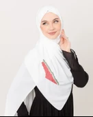Polyster Beyaz Rengi Şal Filistin Haritası Karpuz Renkler İle Nakışlı S100031 - 9