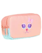 Kaukko Kids 3 Bölmeli Kalem Çantası Cute Face Cat L8142 - 1