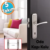 Oda Kapı Kolu 5 Takım Nikel İnox Aynalı Sağa Sola Uygun İç Dış Ahşap Pvc Metal Çelik Kapısı Tutamağı - 1
