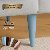 Ahşap Ayak 12 Cm Açık Mavi M8 Civatalı Bağlantı Aparatlı Dolap Mobilya Koltuk Kanepe Destek Ayağı Ayakları - 1
