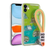 Apple iPhone 11 Kılıf Desenli El Askılı İpli Zore Astana Silikon Kapak - 1
