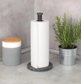 Saban Siyah Mermer Görünümlü Kağıt Havlu Tutucu - Mermer Desenli Plastik Taban, Siyah Metal Çubuk 15x32 cm - 1