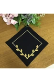 OYA home Kahve Altı Sunum Peçete Seti -6 Parça- Siyah Zemin & Gold Taç Çiçek - 2