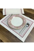 OYA home Çift Piko Dikişli Amerikan Servis Set -6 Lı - Bordo&somon thumbnail 1