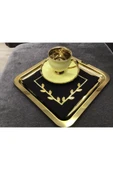 OYA home Kahve Sunum Peçete Set (6) - Siyah Zemin & Gold Taç Çiçek - 5