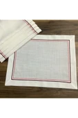 OYA home Çift Piko Dikişli Amerikan Servis Set -6 Lı - Bordo&somon thumbnail 3
