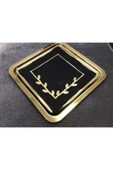 OYA home Kahve Sunum Peçete Set (6) - Siyah Zemin & Gold Taç Çiçek - 2