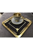 OYA home Kahve Sunum Peçete Set (6) - Siyah Zemin & Tek Gold Çiçek - 1