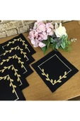 OYA home Kahve Altı Sunum Peçete Seti -6 Parça- Siyah Zemin & Gold Taç Çiçek - 1