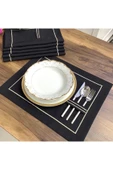 OYA home Gold Dikişli Kaşıklık Detaylı Amerikan Servis - Siyah Zemin ( 6 Lı Set ) - 3