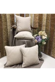 OYA home Kadife Dokulu Dikiş Detaylı Kırlent Kılıfı -vizon - 40*40 Cm thumbnail 3