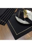OYA home Gold Dikişli Siyah Zeminli Amerikan Servis (6)&peçete(6)&kahve Peçetesi(6)&ranır(1)-toplam 19 Parça - 3