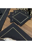 OYA home Gold Dikişli Siyah Zeminli Amerikan Servis (6)&peçete(6)&kahve Peçetesi(6)&ranır(1)-toplam 19 Parça - 4