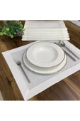 OYA home Çift Pikolu Gümüş Masa Örtüsü(1) Ranır(1) Peçete (12) Amerıkan Servıs (12) Set -26 Parça - 4
