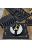 OYA home Gold Dikişli Siyah Zeminli Amerikan Servis (6)&peçete(6)&kahve Peçetesi(6)&ranır(1)-toplam 19 Parça - 2