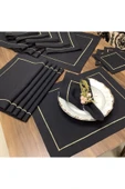 OYA home Gold Dikişli Siyah Zeminli Amerikan Servis (6)&peçete(6)&kahve Peçetesi(6)&ranır(1)-toplam 19 Parça - 1