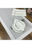 OYA home Gri Piko Dikişli Masa Örtü(1) & Peçete (8) & Ranır (1) &kaşıklık (8) Set -18 Parça - 1