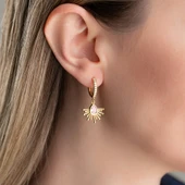 Vaoov 925 Ayar Gümüş Pembe Damla Taşlı Güneş Küpe thumbnail 2