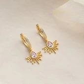 Vaoov 925 Ayar Gümüş Pembe Damla Taşlı Güneş Küpe thumbnail 5