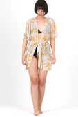 Pareo Plaj Elbisesi Kimono Std Çiçekler Sarı - 5
