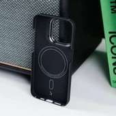 Apple iPhone 15 Pro Kılıf M-safe Şarj Özellikli 600D Kevlar Zore Krek Karbon Standlı Kapak thumbnail 10