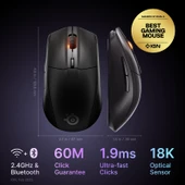 SteelSeries Rival 3 Wireless Gen 2 Gaming Mouse - 2.4GHz ve Bluetooth Bağlantı - Siyah thumbnail 2