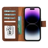 Apple iPhone 15 Pro Uyumlu Deri Cüzdanlı Kılıf MWWN G2 Kahve - 2