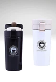 2 Adet Siyah Beyaz İnox Mug Termos 12 Saate Kadar Sıcak Soğuk Tutma Filtreli Çift Katmanlı 380ml - 4