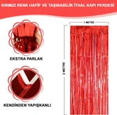 Nessiworld   Kırmızı Renk Ekstra Metalize Parlak Saçaklı Arka Fon Perde İthal A Kalite 1x2 Metre - 2